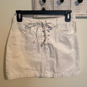white jean lace up skirt